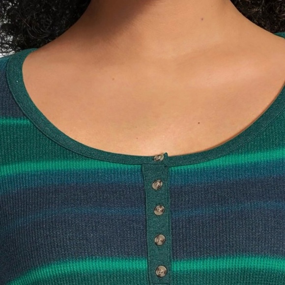 TERRA & SKY henley long sleeve waffle thermal pullover green blue top size 14W - Picture 3 of 13